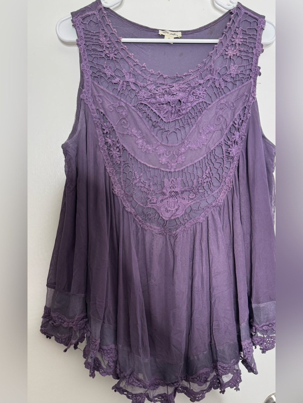 Ultra Pink Purple Crochet Yoke Flowy Camisole stretch babydoll size xl sleeveles